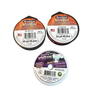 Beadalon Wildfire Red Blue String Sterling Silver Plated Wire Lot of 3 Beading